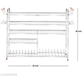 Stainless steel 5-shelf kitchen organizer, 30L x 36H inches, ideal for plates and cutlery storage